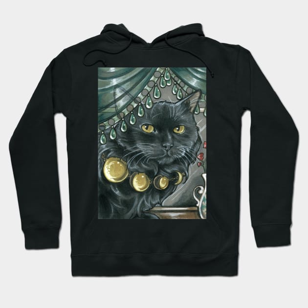 Black Cat - Moon Phases Necklace Hoodie by Nat Ewert Art